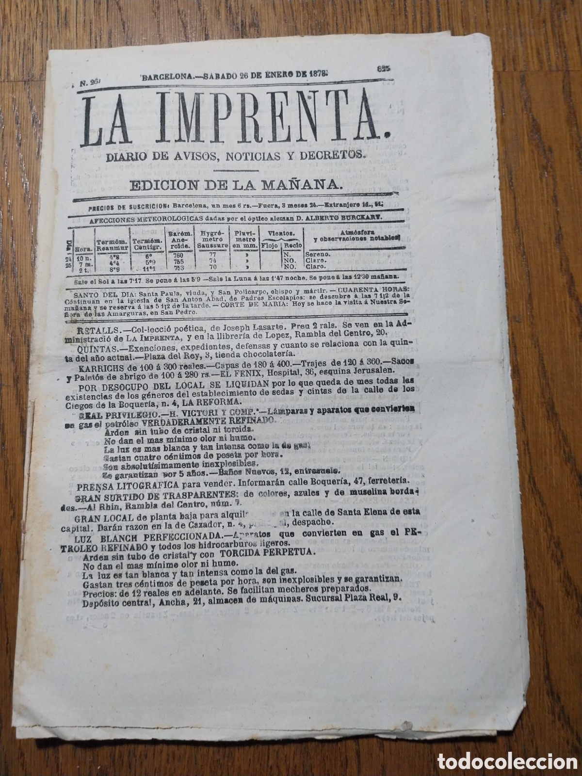 Collectionnisme de Revues et Journaux: LA IMPRENTA 1878 INAUGURACI&Oacute;N HOSPITAL HOMEOPATICO MADRID. CONTINUAN FIESTAS MADRID POR LA BODA REAL