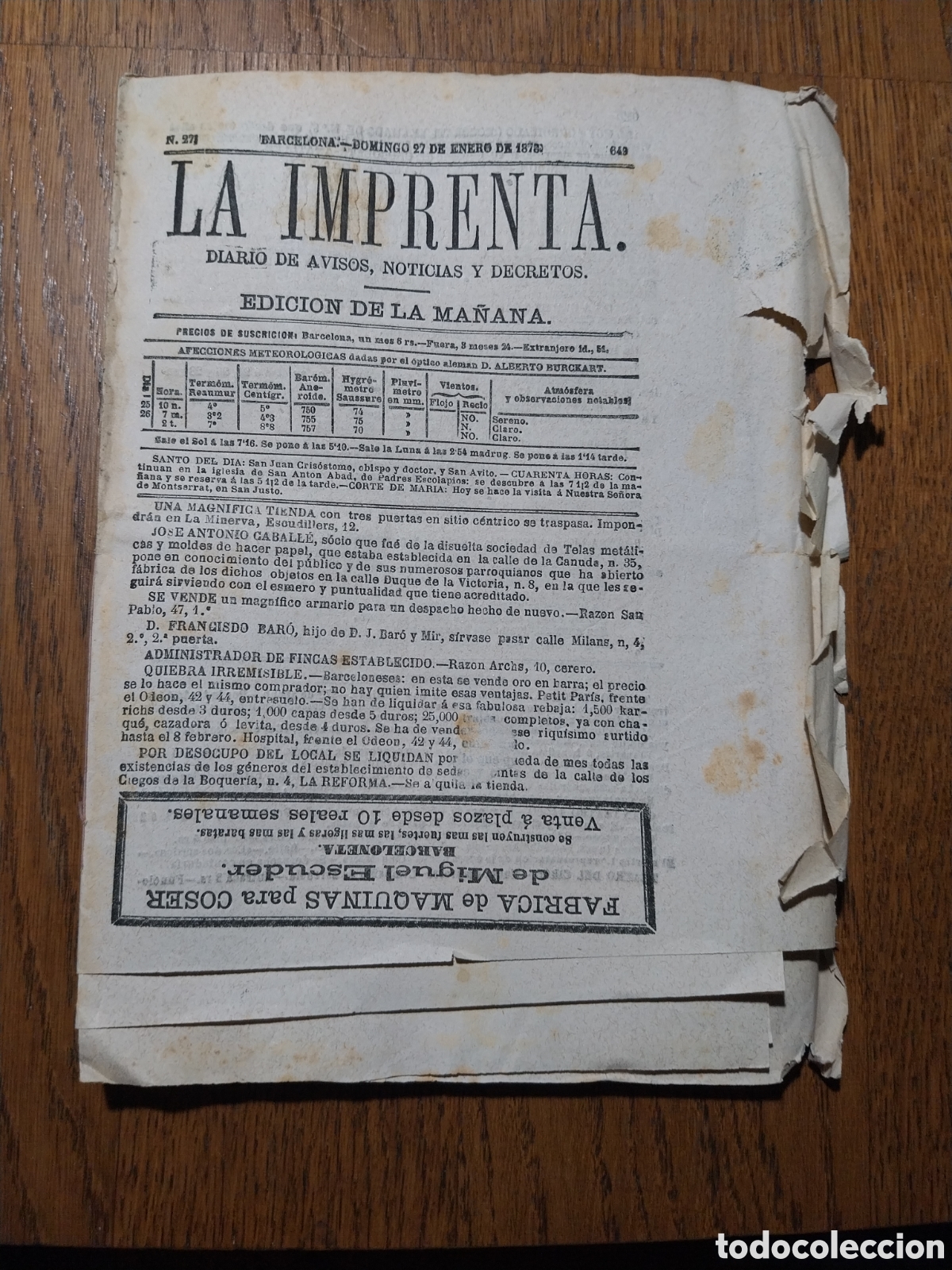Collectionnisme de Revues et Journaux: LA IMPRENTA 1878 LLEGA A VALENCIA CAMPESINA VERSISTA DE LA PESQUERA CUENCA. JARDINERO RAMON OLIVA