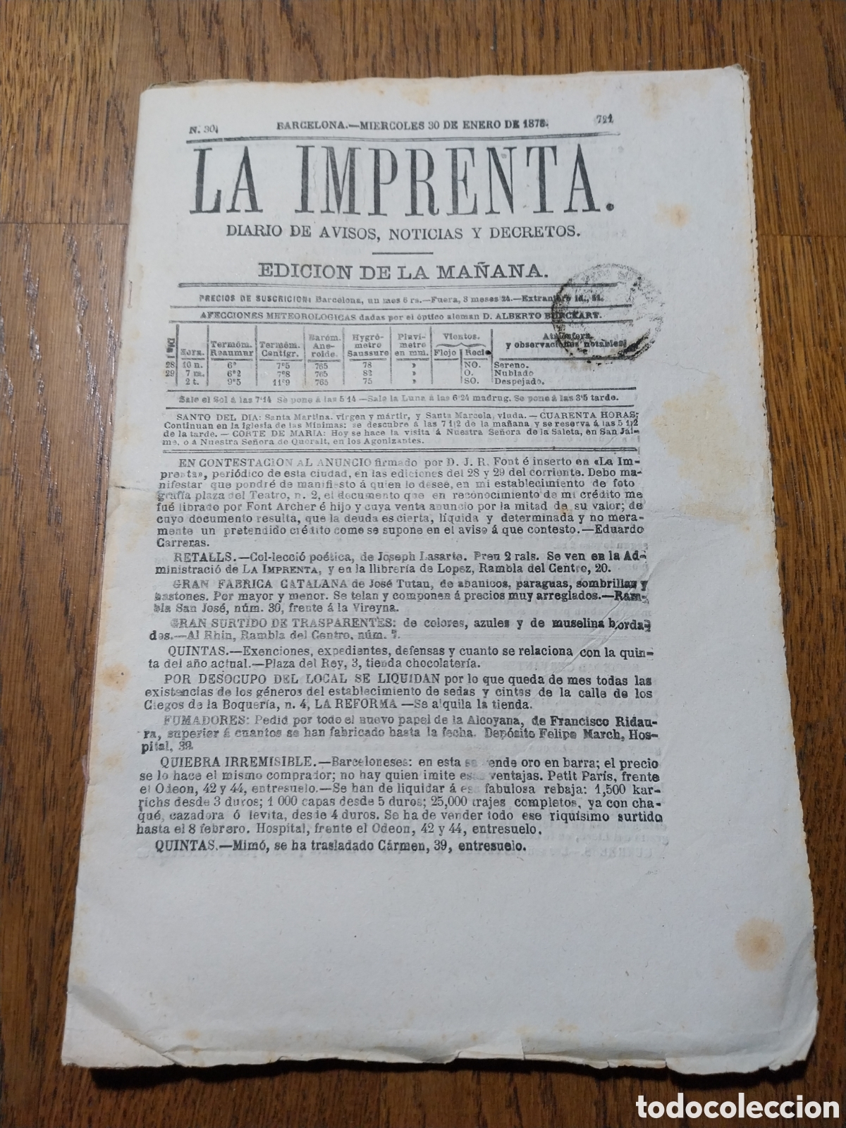 Coleccionismo de Revistas y Peri&oacute;dicos: LA IMPRENTA 1878 FIN DE LAS FIESTAS REALES CON FIASCO. ABANDONO Y CACIQUISMO EN ALMERIA