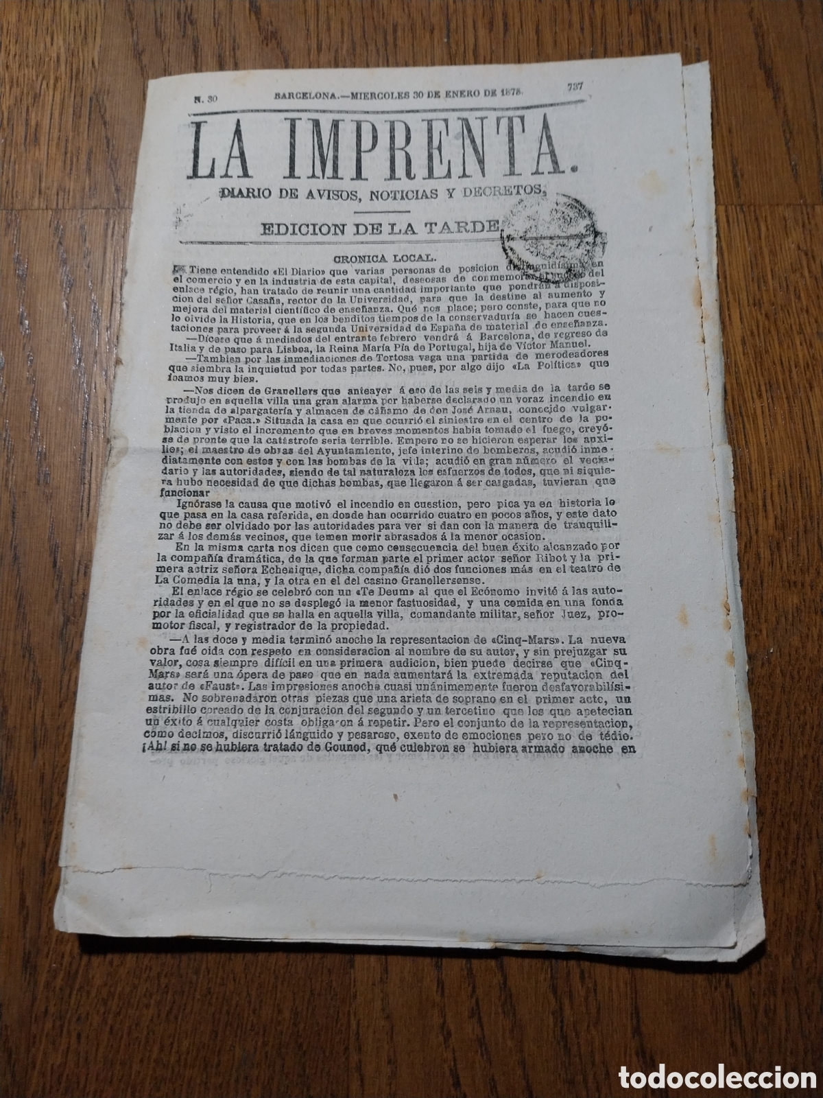 Colecionismo de Revistas e Jornais: LA IMPRENTA 1878 INCENDIO DE ALPARGATERIA Y ROBO DE GALLINAS A LA GUARDIA CIVIL EN GRANOLLERS.