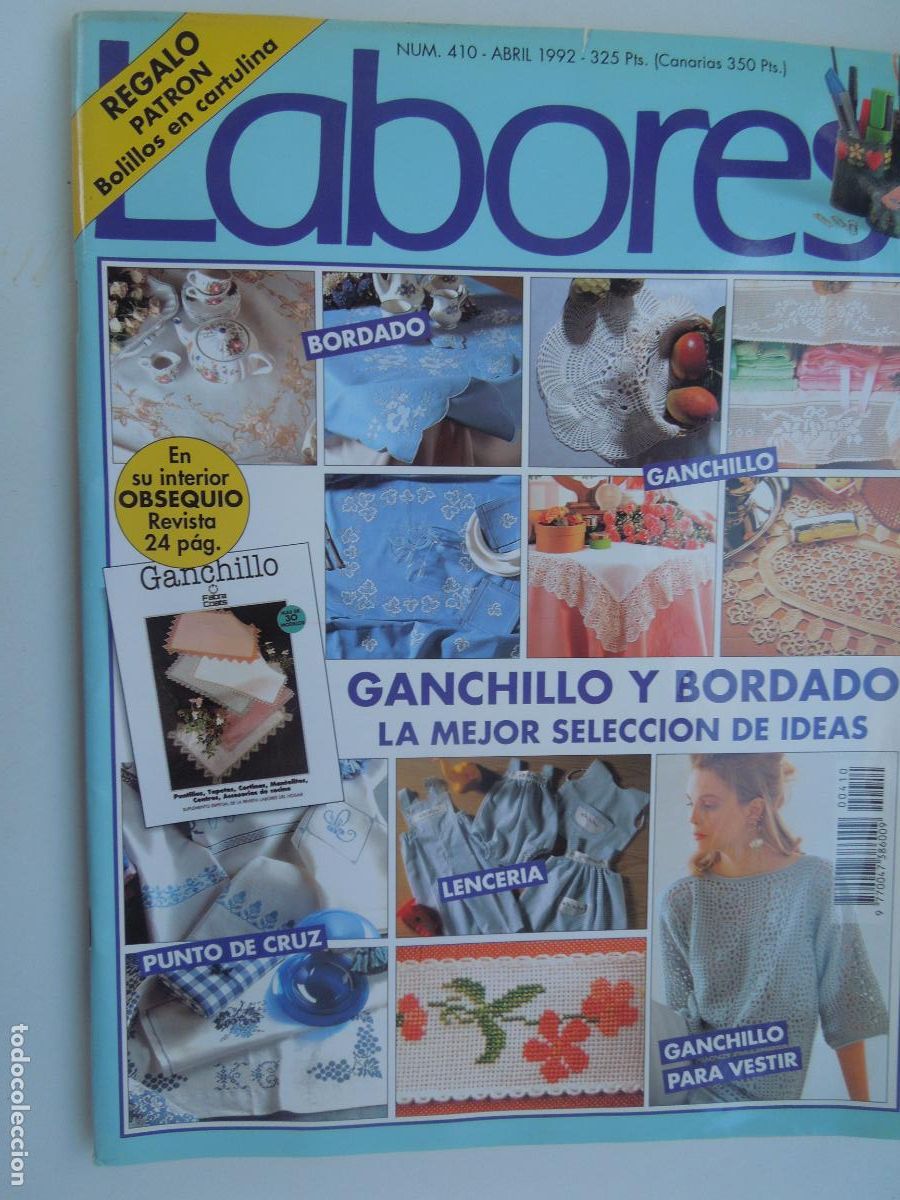 Coleccionismo de Revistas y Peri&oacute;dicos: LABORES N&ordm; 410 REVISTA -ABRIL 1992- GANCHILLO Y BORDADO - CUADERNO DE EXPLICACION -GR&Aacute;FICOS
