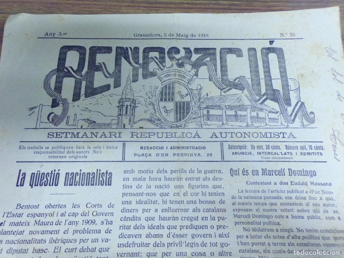 Collection Magazines and Newspapers: ESTAMOS LIQUIDANDO. renovaci&oacute;. setmanari republica autonomista. granollers maig 1918. catalunya