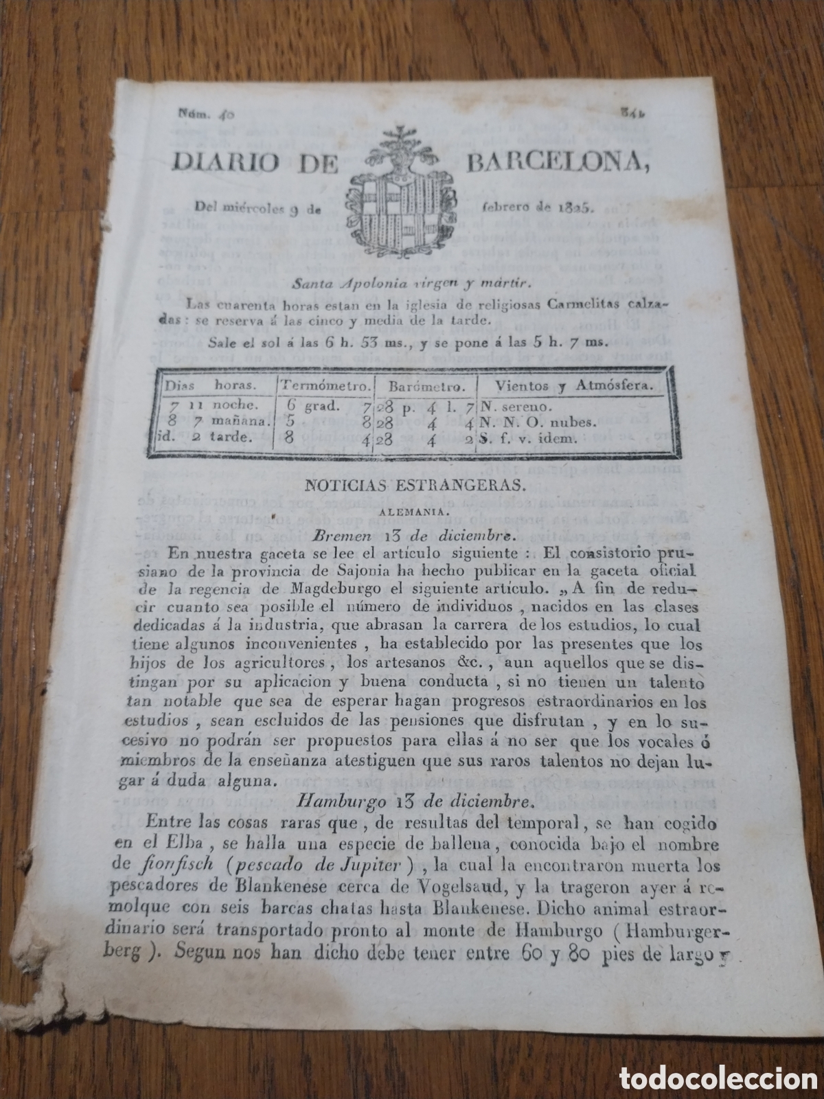Coleccionismo de Revistas y Peri&oacute;dicos: DIARIO BARCELONA 1825 GRACIA REAL AL EJERCITO REAL DEL PERU.EXTRACCION CUEROS DE BARCELONA A MATARO