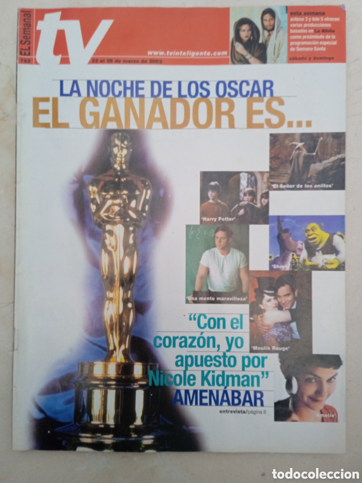 Coleccionismo de Revistas y Peri&oacute;dicos: El Semanal TV 22/03/2002 Oscars 2002 Amenabar Ultrassur