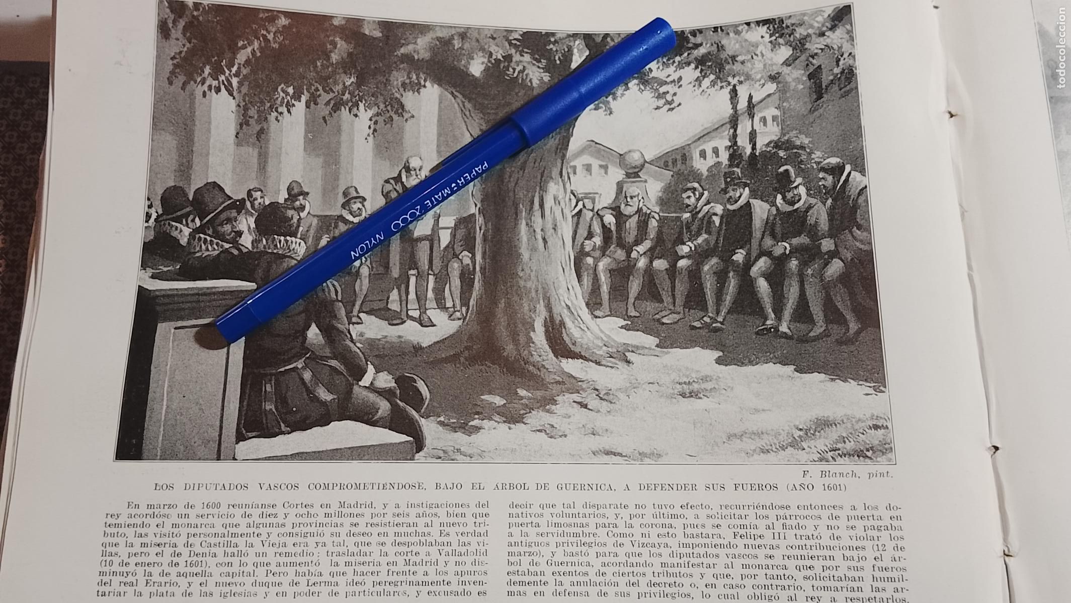 Collectionnisme de Revues et Journaux: hoja libro 1909 - DIPUTADOS VASCOS COMPROMETIENDOSE BAJO ARBOL DE GUERNICA DEFENDER SUS FUEROS 1601