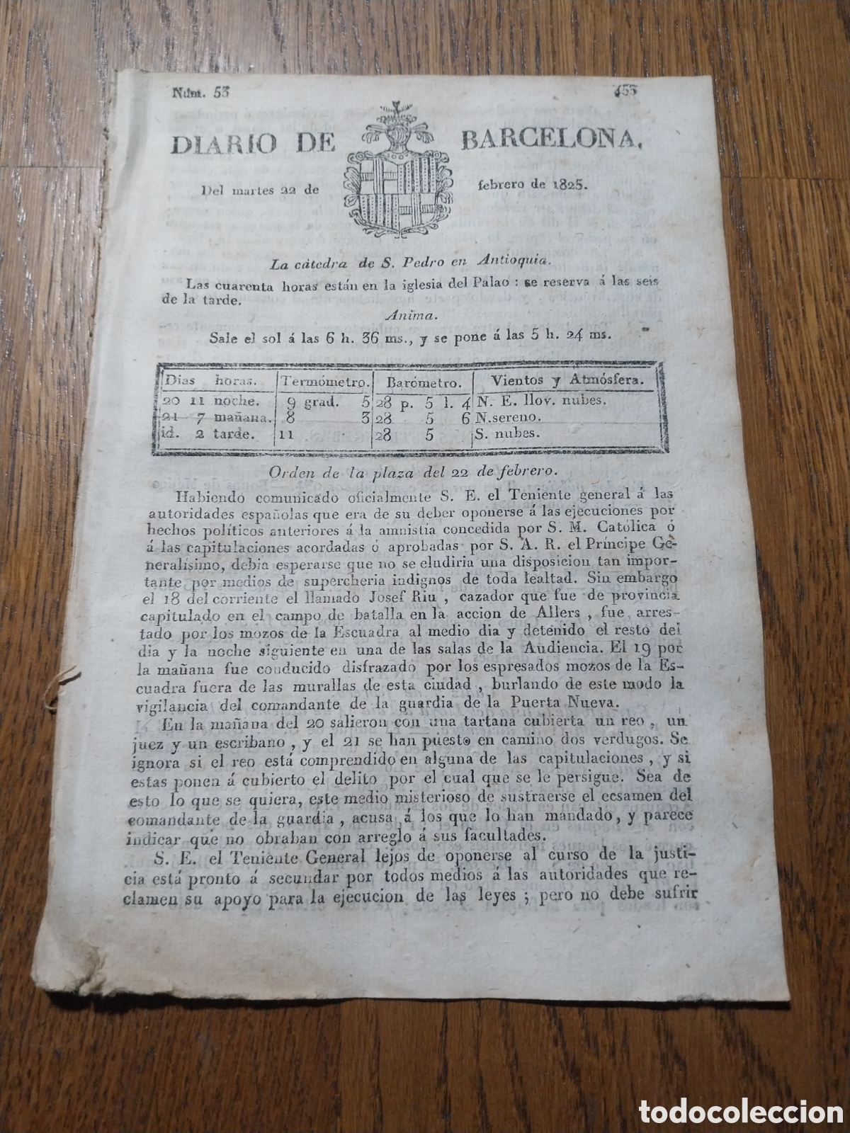 Coleccionismo de Revistas y Peri&oacute;dicos: DIARIO BARCELONA 1825 IRREGULAR ARRESTO Y POSTERIOR EJECUCION A UN REO POR LOS MOZOS DE ESCUADRA