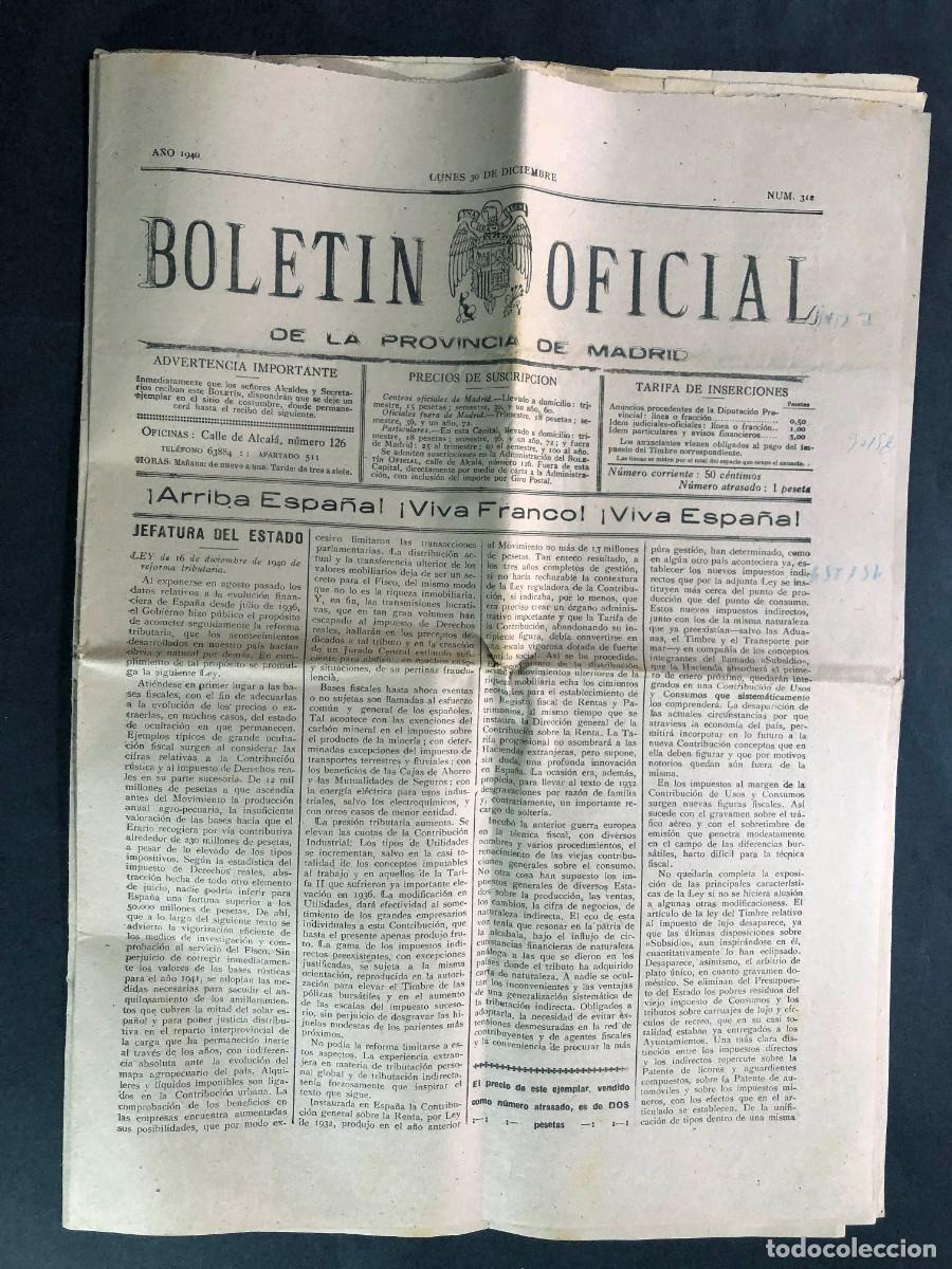 Coleccionismo de Revistas y Peri&oacute;dicos: BOLET&Iacute;N OFICIAL PROVINCIA DE MADRID 30/12/1940 - LEY DE REFORMA TRITUBARIA / 12 P&Aacute;GINAS