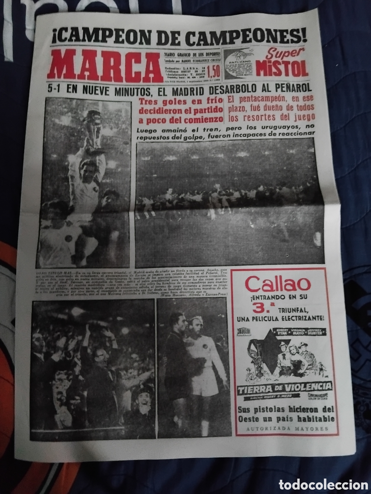 Coleccionismo de Revistas y Peri&oacute;dicos: Peri&oacute;dico 1a copa intercontinental Real Madrid 1960
