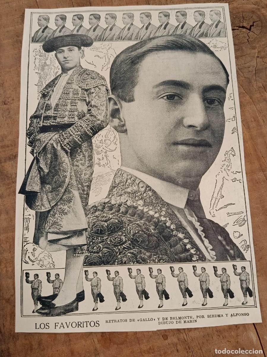 Sammeln von Zeitschriften und Zeitungen: Hoja de revista Blanco y Negro original circa 1913. Gallo y Belmonte, toreros. Retratos