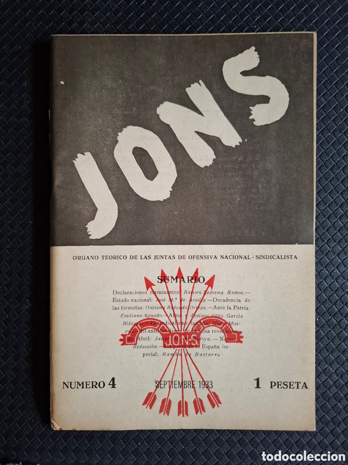 Collection Magazines and Newspapers: Revista JONS n&uacute;mero 4 Septiembre 1933 Ram&iacute;rez Ledesma Falange