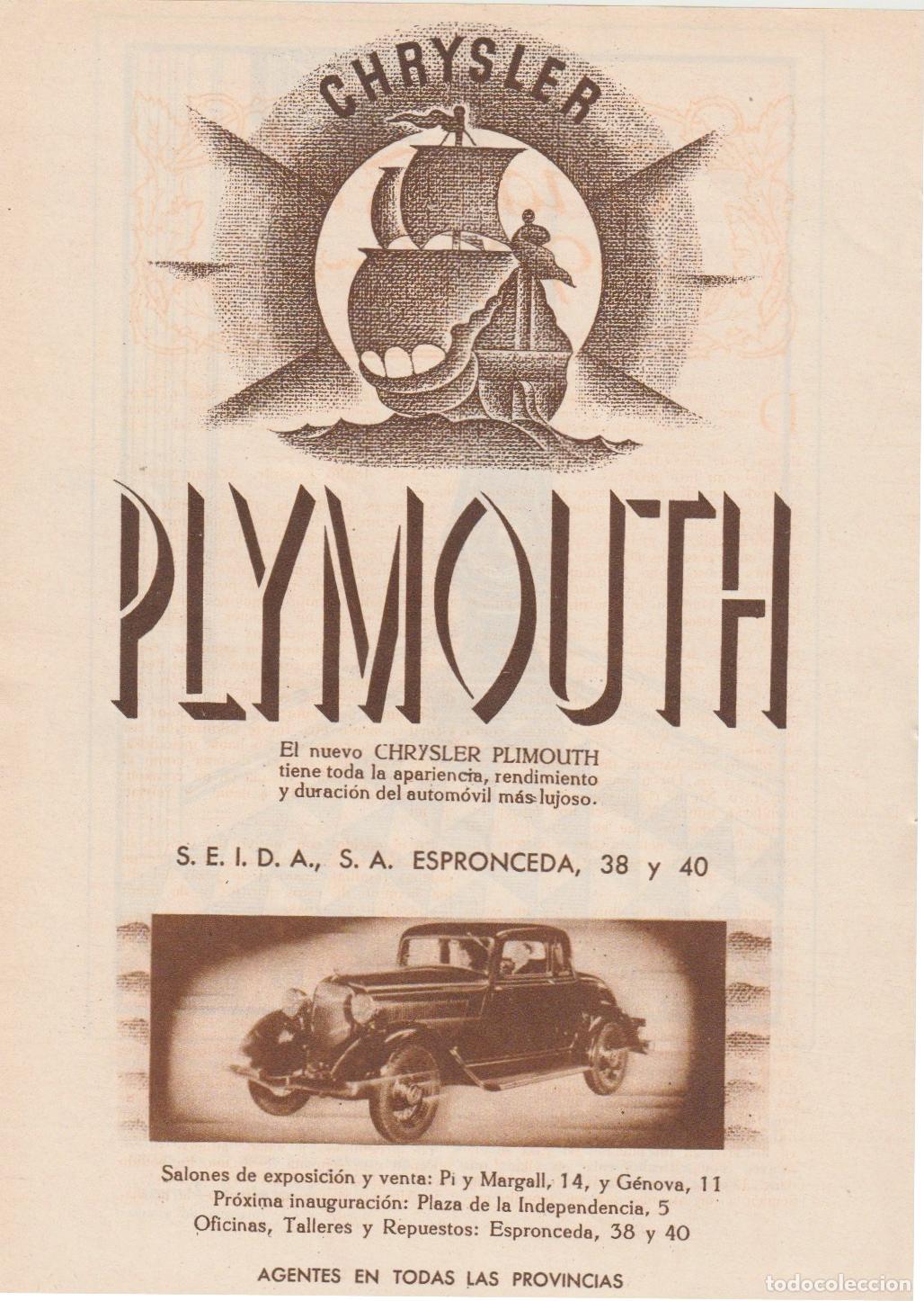 Coleccionismo de Revistas y Peri&oacute;dicos: Publicidad autom&oacute;vil CHRYSLER PLYMOUTH - 1933