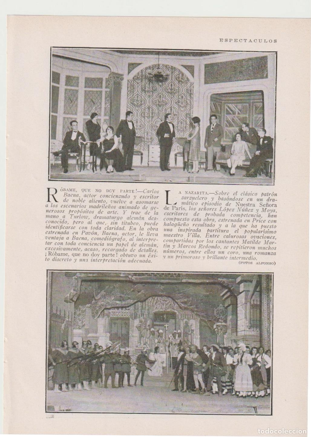 Collectionnisme de Revues et Journaux: * TEATRO * R&oacute;bame que no doy parte; La Nazarita; estrenos en el Pav&oacute;n ; reverso Perez Casas ...-1930