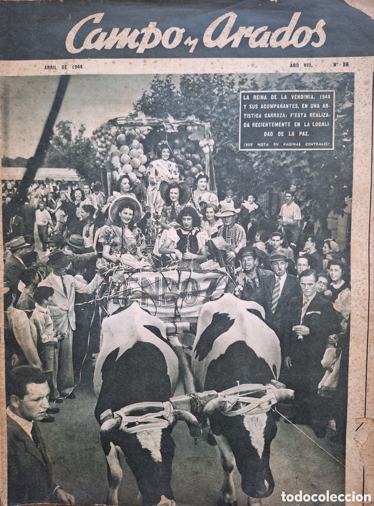 Colecionismo de Revistas e Jornais: REVISTA DE 1944 REINA DE LA VENDIMIA NELLY VILLAR DE PUEBLO MENDOZA DEPTO FLORIDA y VICE SCAPPONE