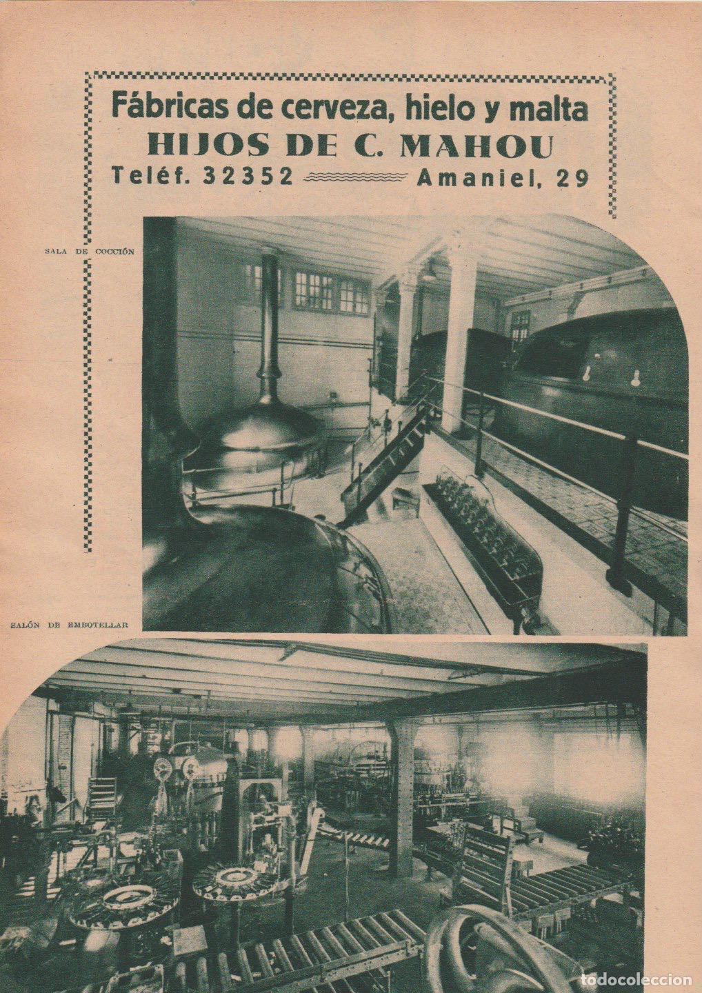 Coleccionismo de revistas y peri&oacute;dicos: Publicidad f&aacute;bricas de cerveza, hielo y malta Hijos de C. Mahou - 1933