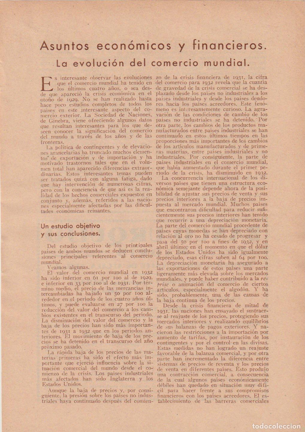 Coleccionismo de Revistas y Peri&oacute;dicos: * ECONOM&Iacute;A * La evoluci&oacute;n del comercio mundial / Juan Antonio de Oropesa -1933