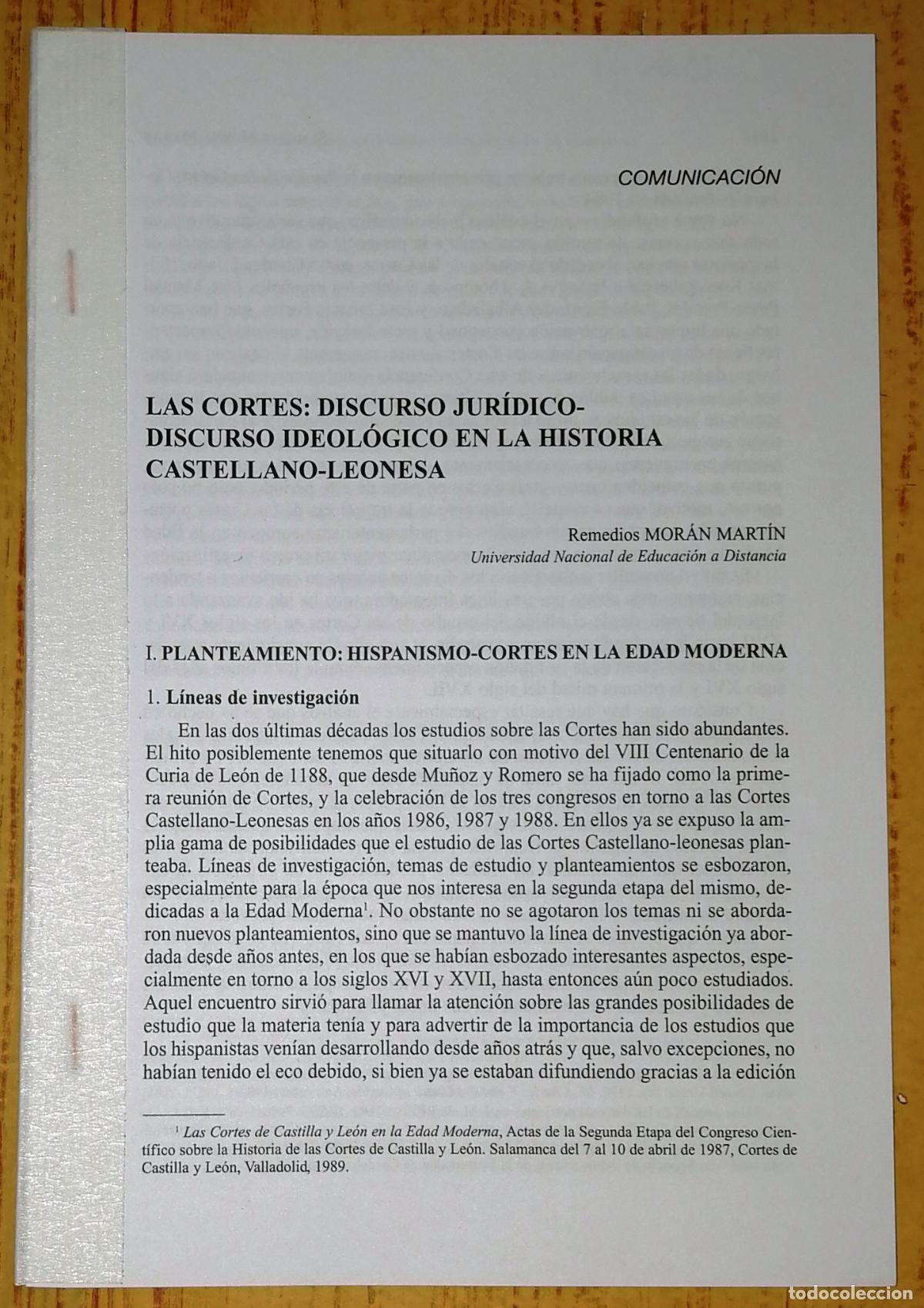 Collectionnisme de Revues et Journaux: SEPARATA. CORTES: DISCURSO JUR&Iacute;DICO-DISCURSO IDEOL&Oacute;GICO HISTORIA CASTELLANO-LEONESA / Remedios / Rem