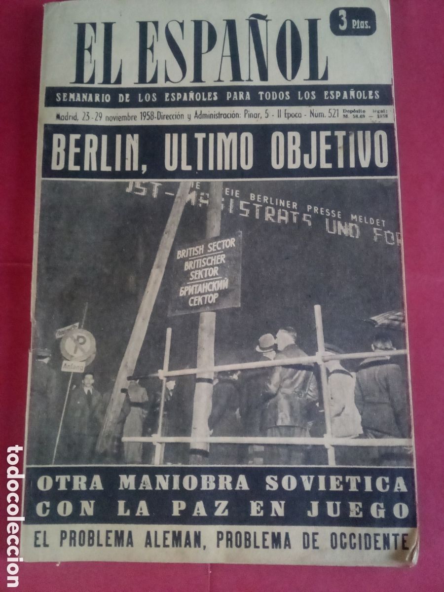 Coleccionismo de Revistas y Peri&oacute;dicos: PERI&Oacute;DICO EL ESPA&Ntilde;OL N. 521 - 23 AL 29 NOVIEMBRE 1958