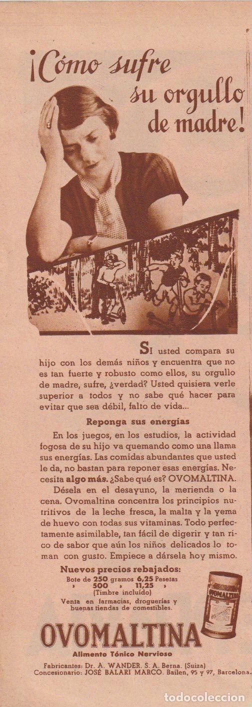 Coleccionismo de Revistas y Peri&oacute;dicos: Publicidad alimento t&oacute;nico nerviosos OVOMALTINA - 1935