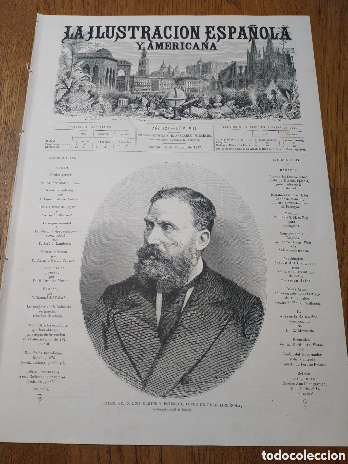 Collection Magazines and Newspapers: REVISTA 1877 ALFONSO XII EN EL TREN PARA MURCIA Y CARTAGENA.RECUERDOS DE LA MARTINICA.CONSTANTINOPLA