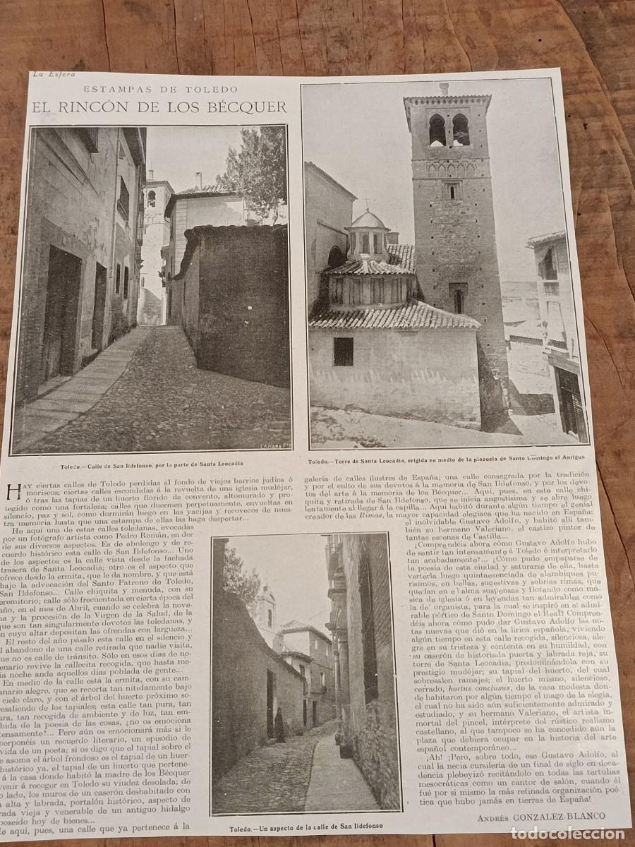 Coleccionismo de Revistas y Peri&oacute;dicos: Hoja de revista La Esfera, original circa 1924. El rinc&oacute;n de los B&eacute;cquer. Estampas de Toledo