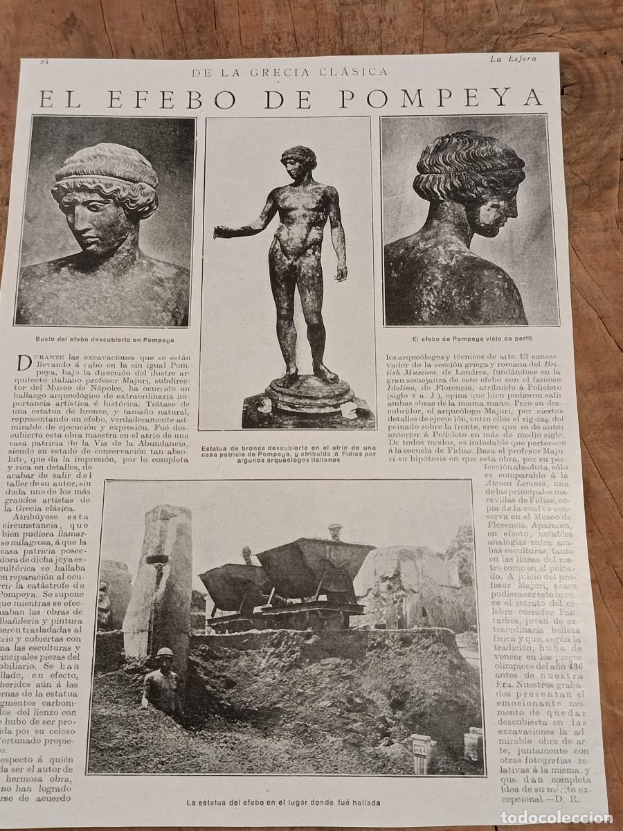 Coleccionismo de Revistas y Peri&oacute;dicos: Hoja de revista La Esfera, original circa 1921. El Efebo de Pompeya. De la Grecia cl&aacute;sica