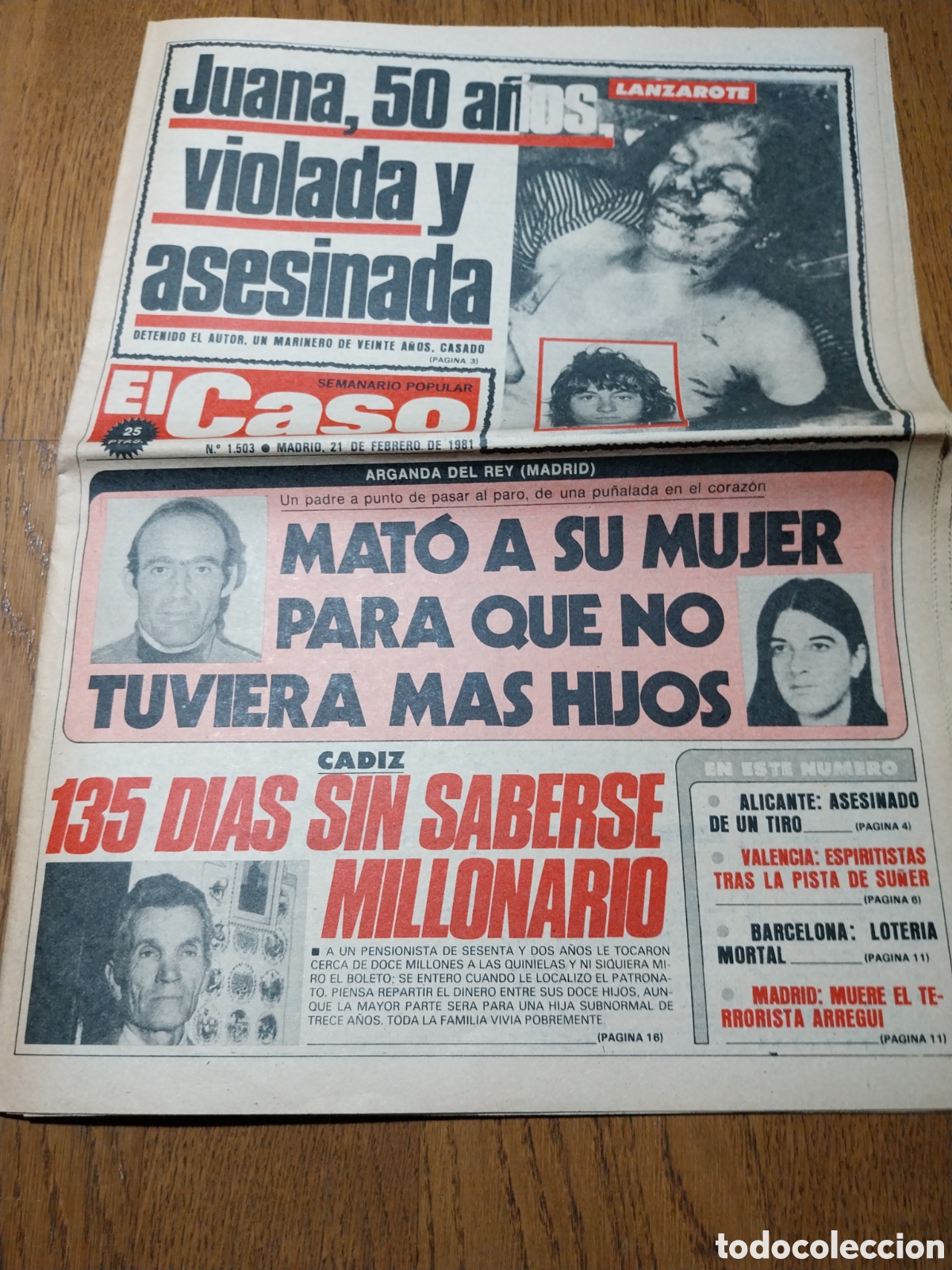 Colecionismo de Revistas e Jornais: EL CASO 1981 ARGANDA DEL REY.PIROMANO LAS VEGAS.DON QUIJOTE DEL PEDAL.ARCOS DE LA FRONTERA QUINIELA