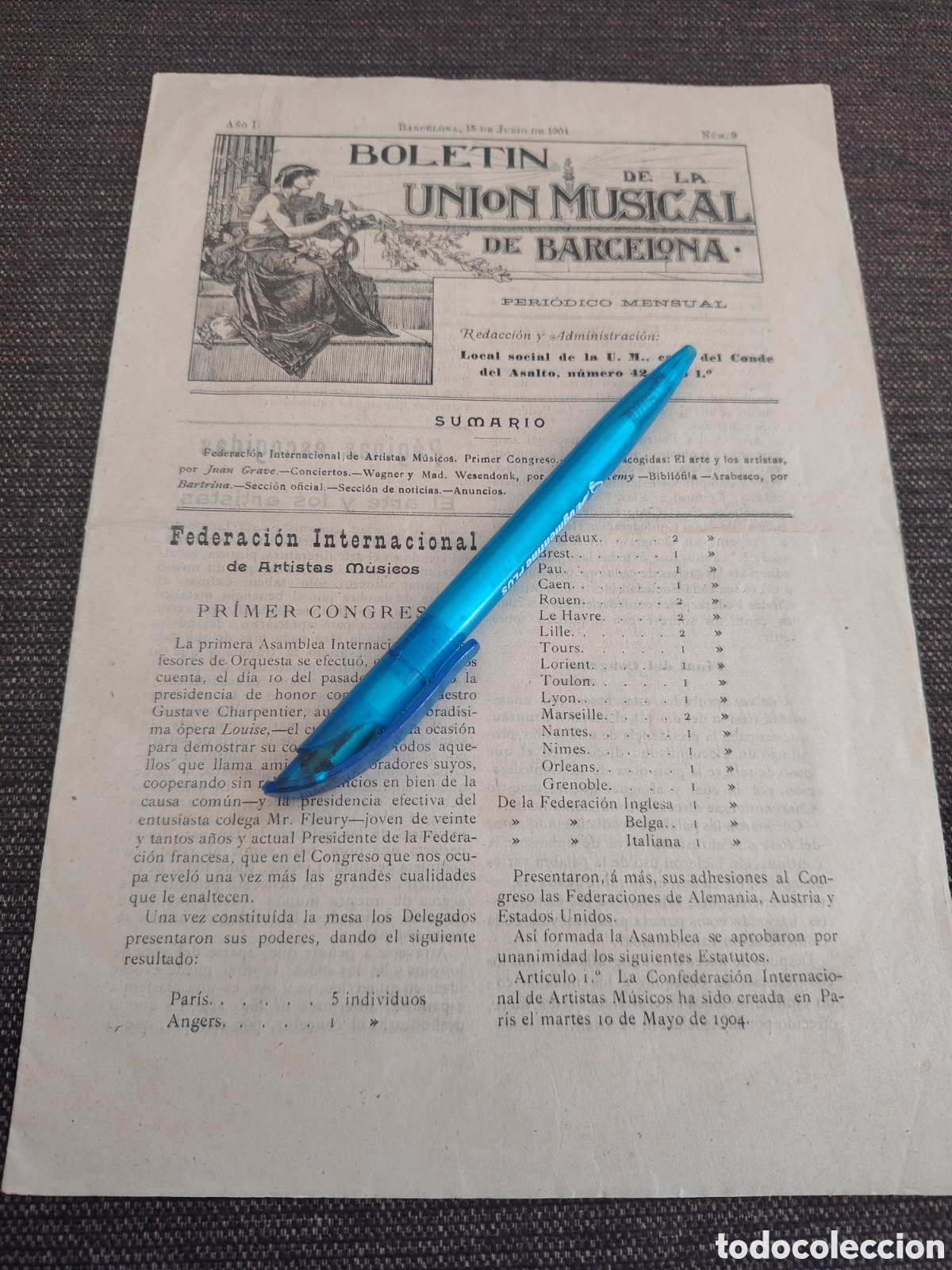 Coleccionismo de Revistas y Peri&oacute;dicos: Bolet&iacute;n de la Uni&oacute;n Musical de Barcelona. N&uacute;mero 9. 1904