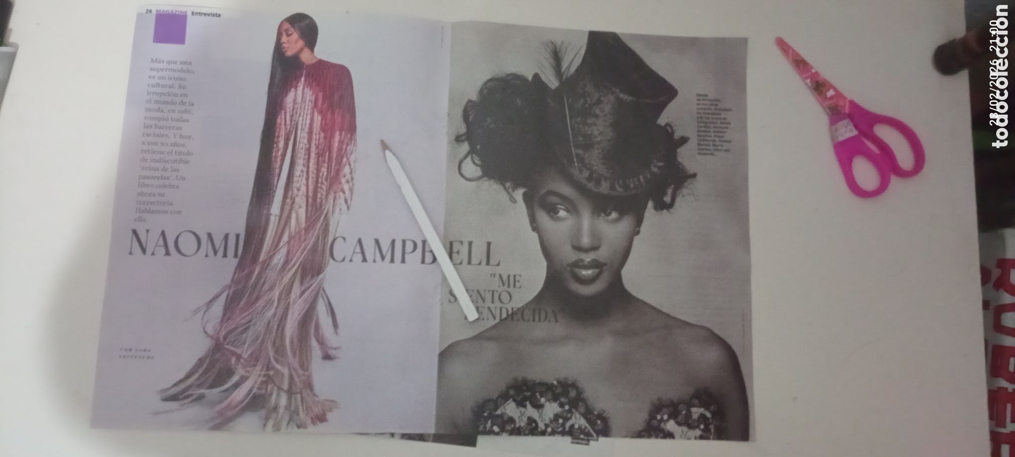 Coleccionismo de Revistas y Peri&oacute;dicos: RECORTE PRENSA 3 PAGINAS NAOMI CAMPBELL REPORTAJE CLIPING