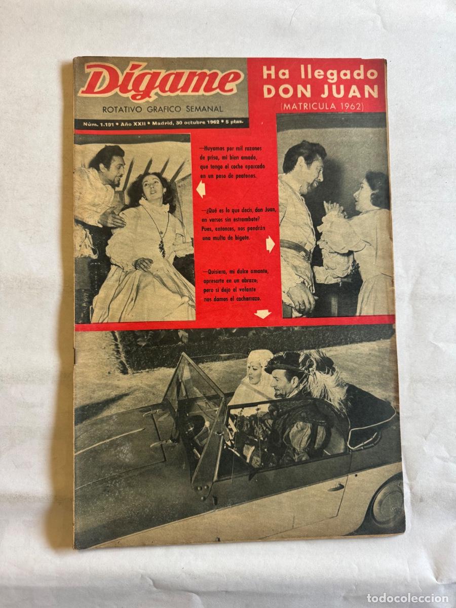 Coleccionismo de Revistas y Peri&oacute;dicos: Revista Digame, A&ntilde;o 1962, Don Juan, Curro Romero, Conchita Marquez