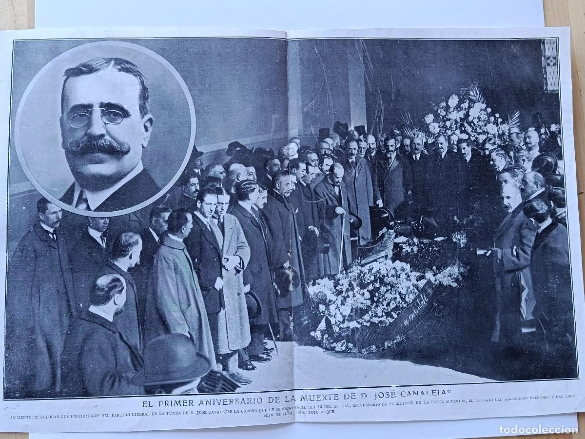 Coleccionismo de Revistas y Peri&oacute;dicos: Canalejas, Jos&eacute;. Primer aniversario muerte. Politica. 2 hojas revista originales antiguas