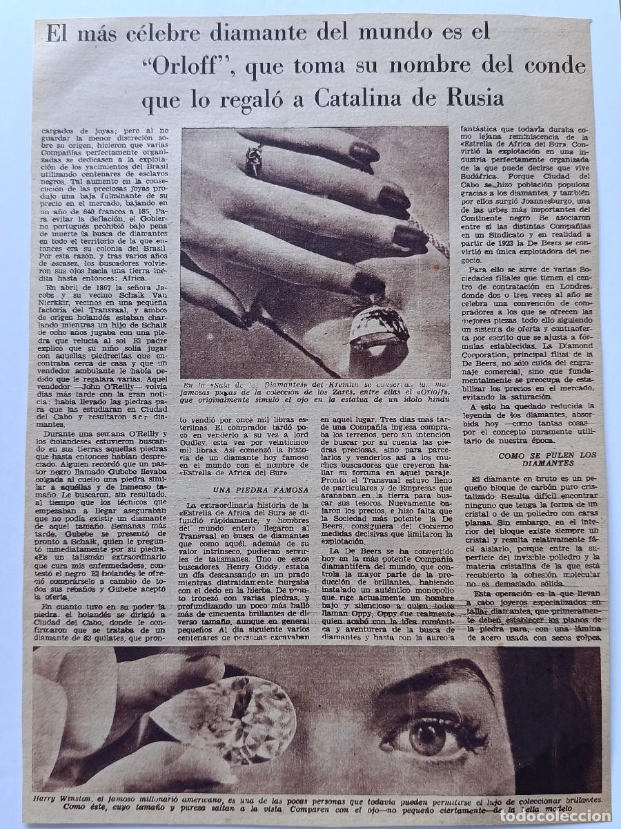 Colecionismo de Revistas e Jornais: Diamantes. Diamante Orloff. Catalina de Rusia. Art&iacute;culo revista original vintage