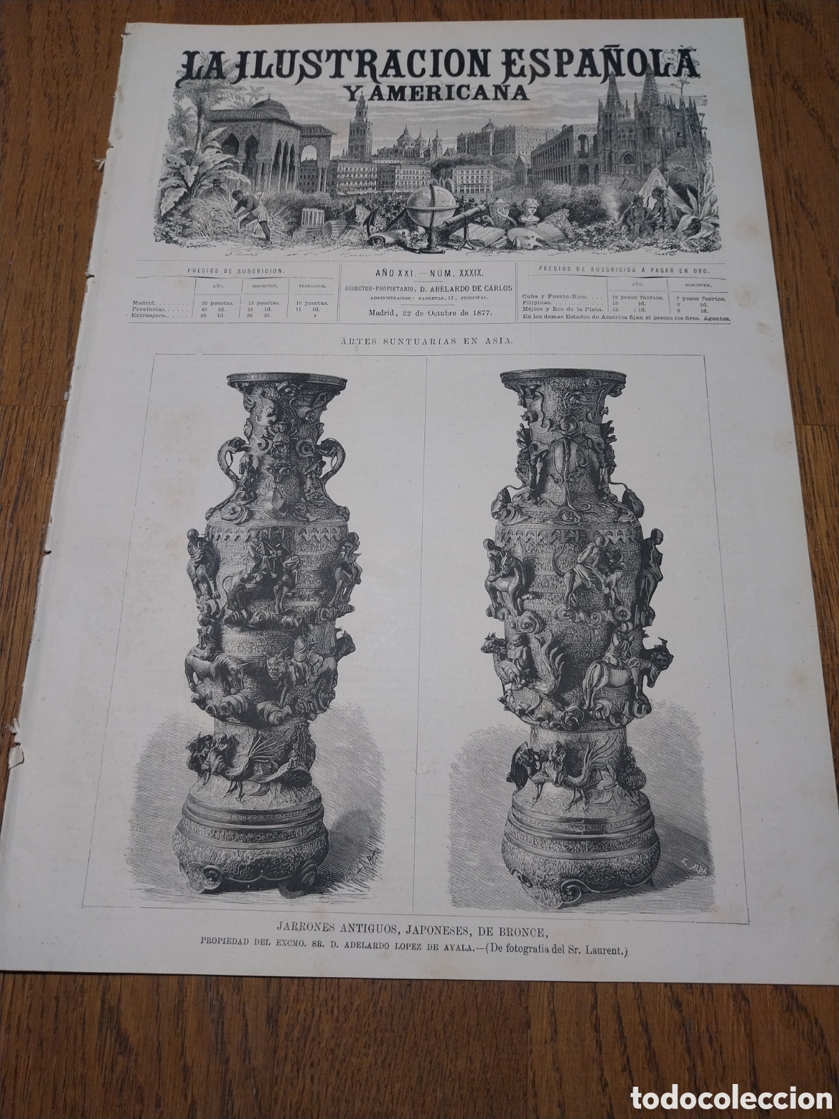 Collectionnisme de Revues et Journaux: REVISTA 1877 FUENTE DE APOLO EL PRADO MADRID. BRASIL PAR&Aacute;. NUEVO FERROCARRIL DE LUCERNA SUIZA