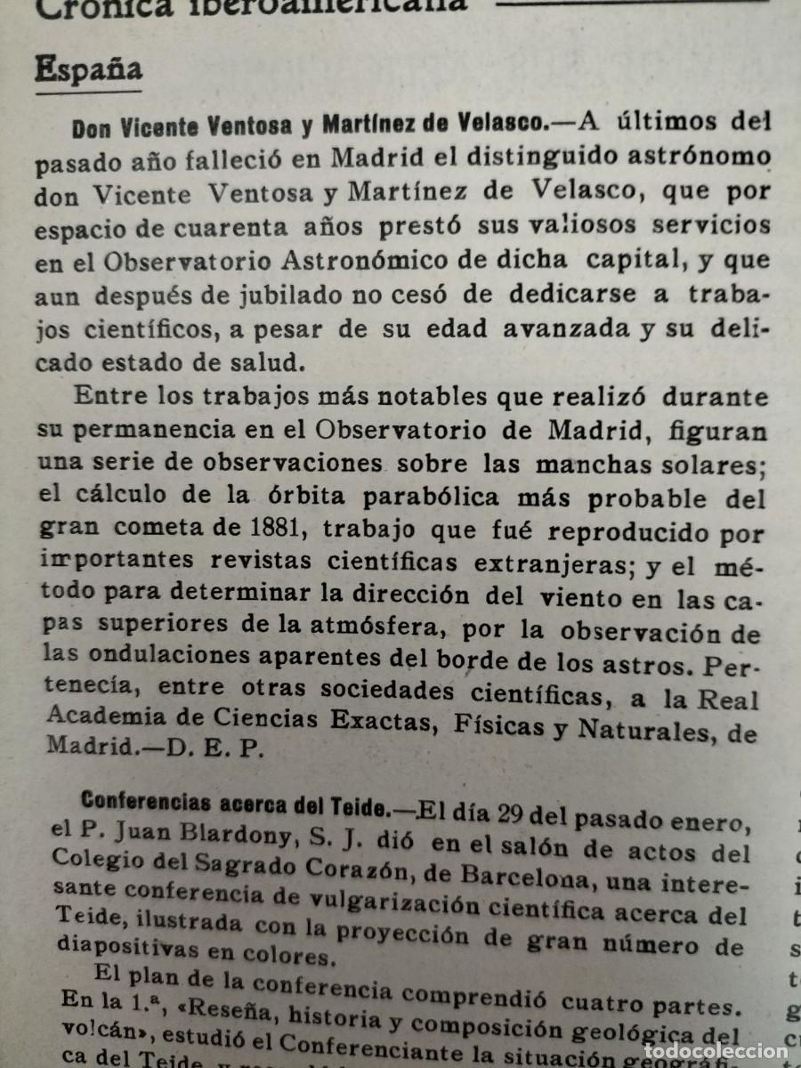 Sammeln von Zeitschriften und Zeitungen: FALLECIMIENTO VICENTE VENTOSA Y MARTINEZ DE VELASCO ASTRONOMO REVISTA A&Ntilde;O 1920