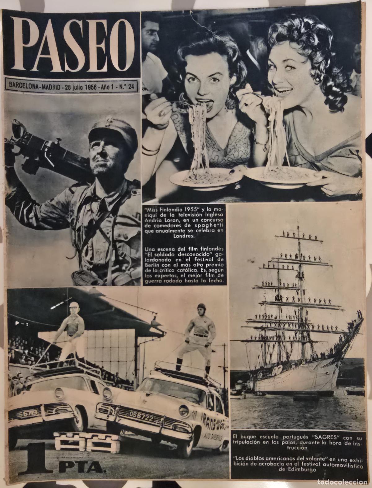 Coleccionismo de Revistas y Peri&oacute;dicos: REVISTA PASEO 1956 - MISS FINLANDIA 1955 - ROCK HUDSON - BUQUE SAGRES -