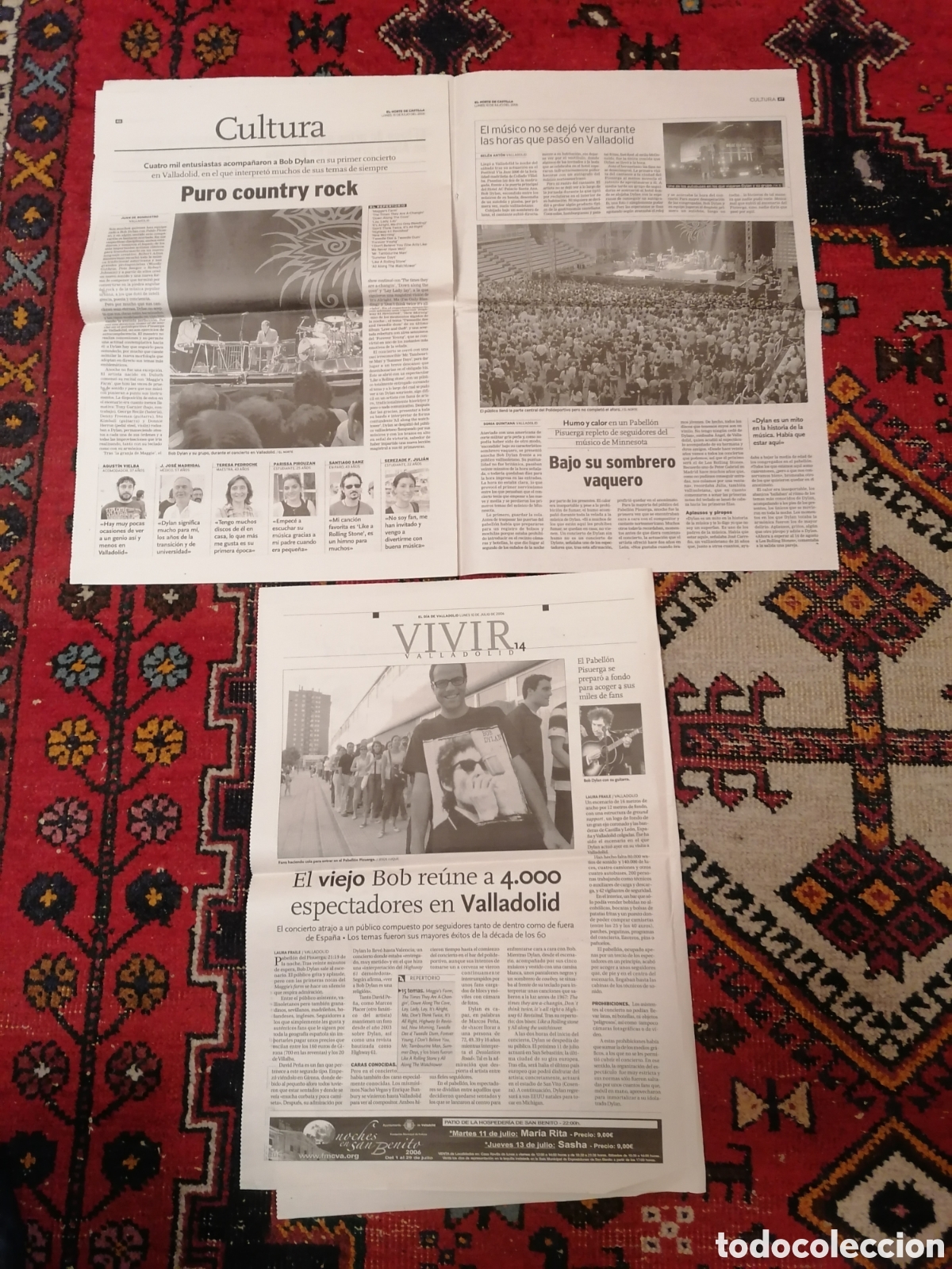 Coleccionismo de Revistas y Peri&oacute;dicos: Recortes Prensa Originales Espa&ntilde;a Concierto Bob Dylan Valladolid Julio 2006.Leer.