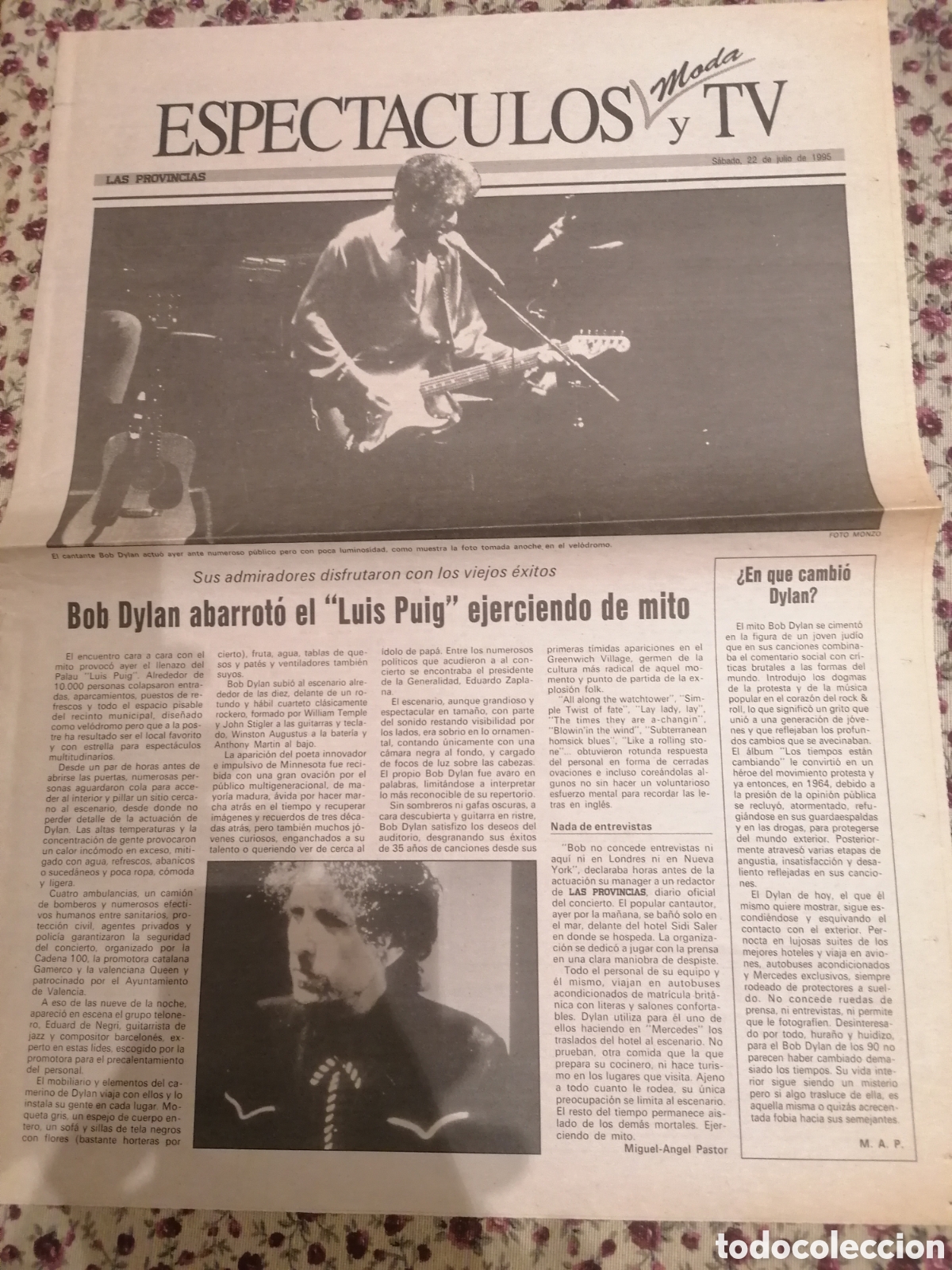 Coleccionismo de Revistas y Peri&oacute;dicos: P&aacute;gina Prensa Original Diario Las Provincias Concierto Bob Dylan Julio 1995