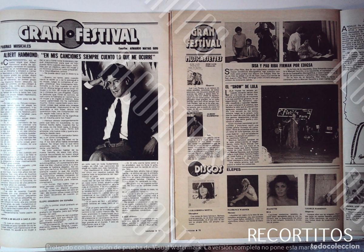 Collezionismo di Riviste e Giornali: ALBERT HAMMOND GUILLERMINA MOTTA JEANETTE FLORENCE WARNER GEORGE HARRISON SISA PAU RIBA LOLA FLORES