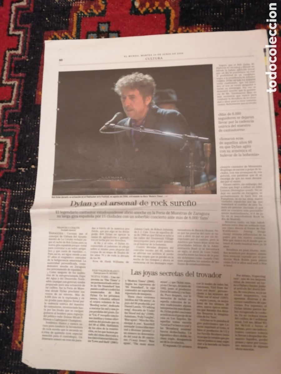 Coleccionismo de Revistas y Peri&oacute;dicos: P&aacute;gina Original El Mundo, Espa&ntilde;a, Concierto Bob Dylan Zaragoza Junio 2008