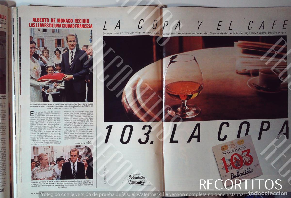 Coleccionismo de Revistas y Peri&oacute;dicos: 103 BOBADILLA BRANDY ANUNCIO PUBLICIDAD GRACE KELLY ALBERTO DE MONACO