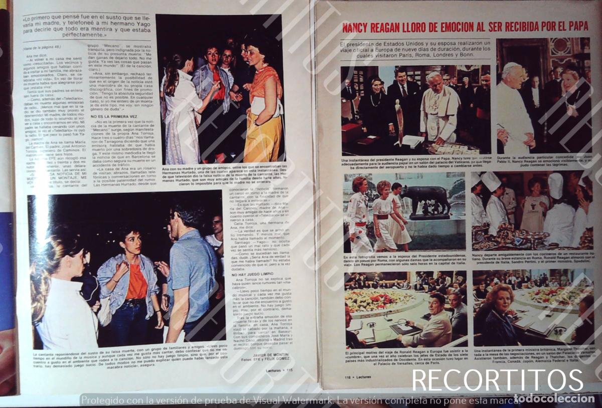 Coleccionismo de Revistas y Peri&oacute;dicos: NANCY REAGAN CON EL PAPA JUAN PABLO II MARGARET THATCHER ANA TORROJA