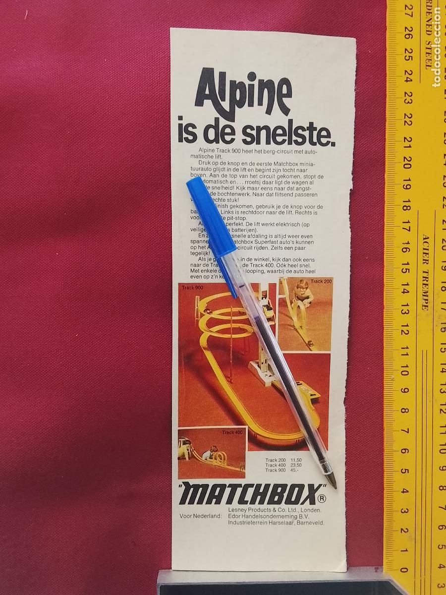Collection Magazines and Newspapers: CLIPPING ANTIGUA HOJA PUBLICITARIA ANUNCIO REVISTA: JUGUETES ALPINE MATCHBOX IS DE SNELSTE