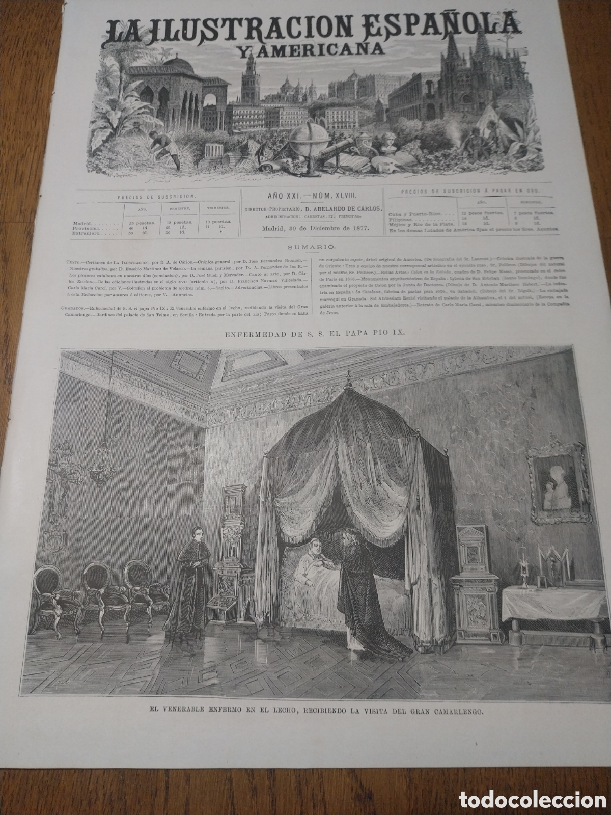Collection Magazines and Newspapers: REVISTA 1877 SEVILLA JARDINES SAN TELMO.COLON EN LA RABIDA.SAN ESTEBAN SALAMANCA.SABADELL FABRICA PA