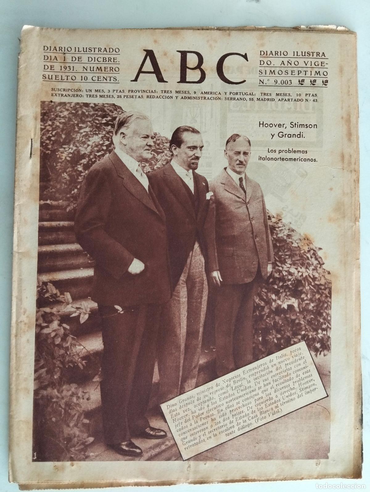 Coleccionismo de Revistas y Peri&oacute;dicos: PERIODICO ABC, N&ordm; 9003, DICIEMBRE 1931