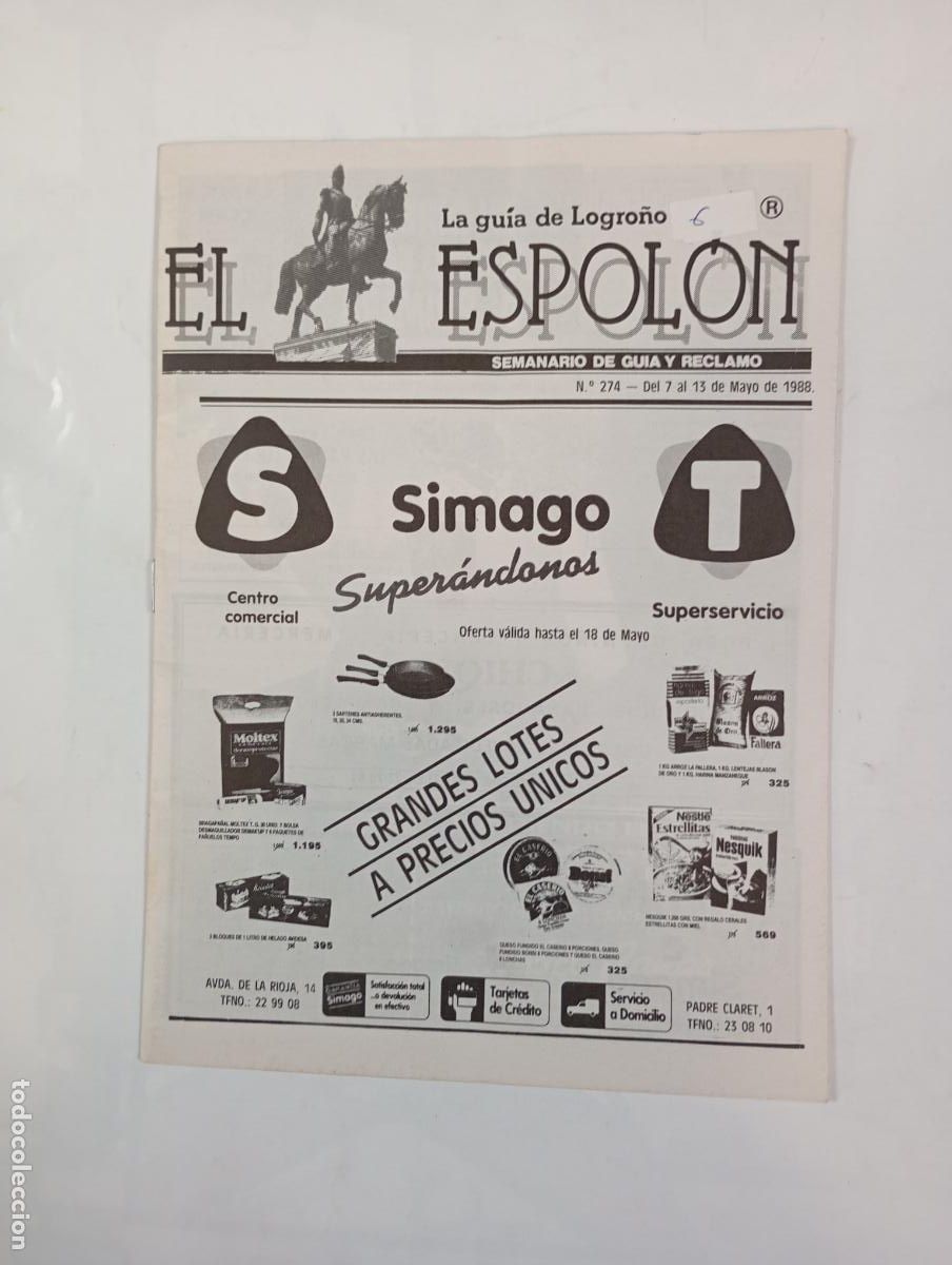 Coleccionismo de Revistas y Peri&oacute;dicos: EL ESPOL&Oacute;N N&ordm; 274. 7 MAYO 1988. BOLET&Iacute;N DE GU&Iacute;A Y RECLAMO. LOGRO&Ntilde;O. TDKR34