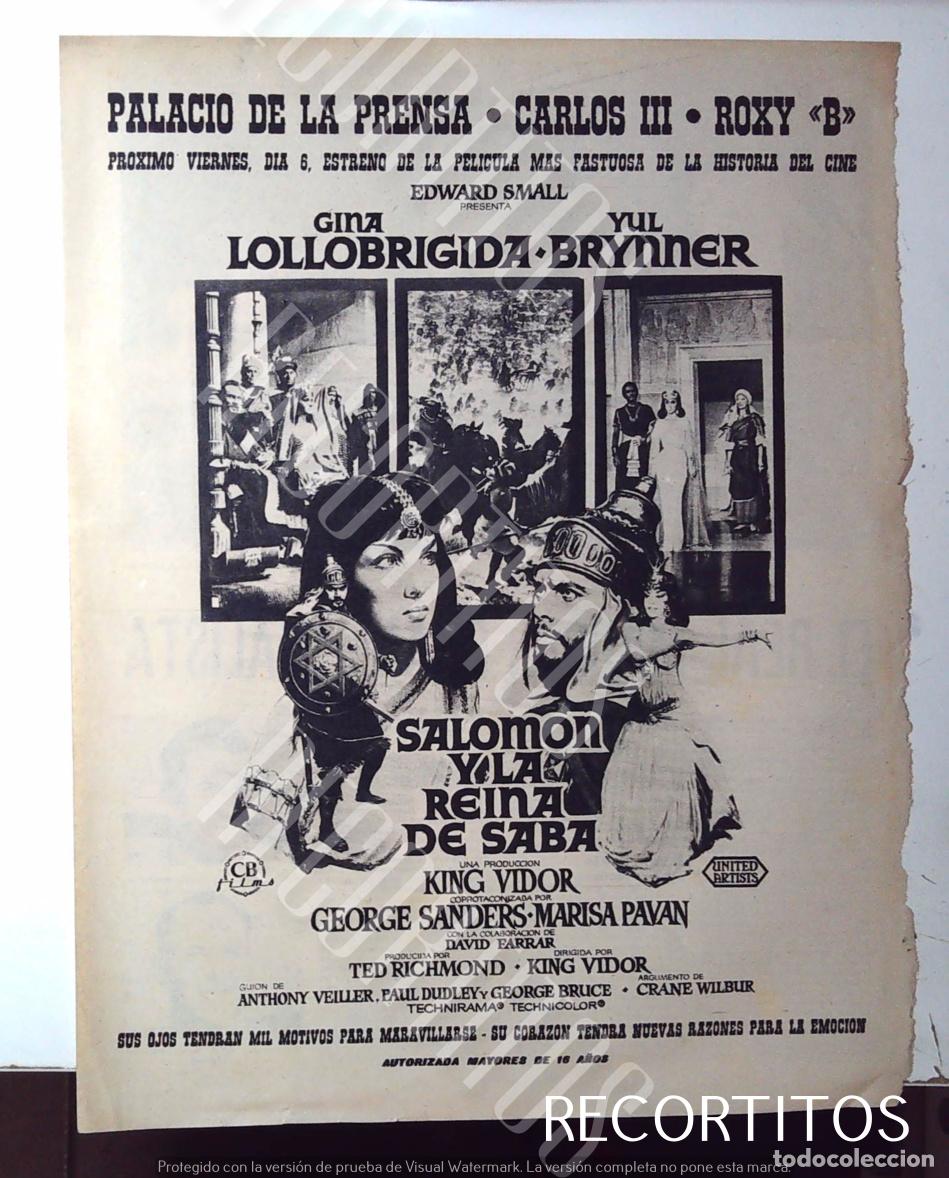 Sammeln von Zeitschriften und Zeitungen: SALOMON Y LA REINA DE SABA GINA LOLLOBRIGIDA YUL BRYNNER PARISA PAVAN EL REAL MADRID MU&Ntilde;OZ CESAR