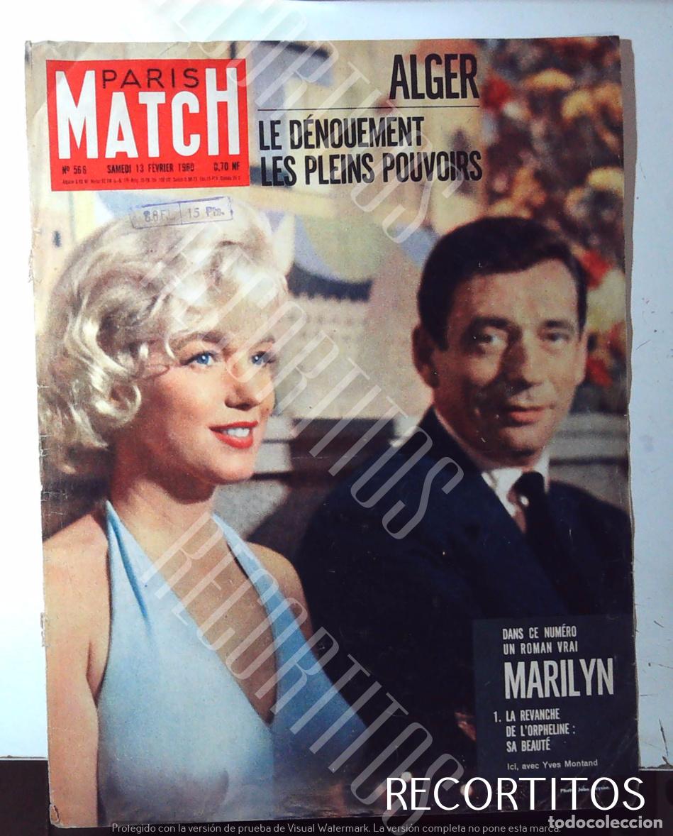 Coleccionismo de Revistas y Peri&oacute;dicos: RECORTE PORTADA PARIS MATCH MARILYN MONROE YVES MONTAND CHIQUITO CIGARRILLOS