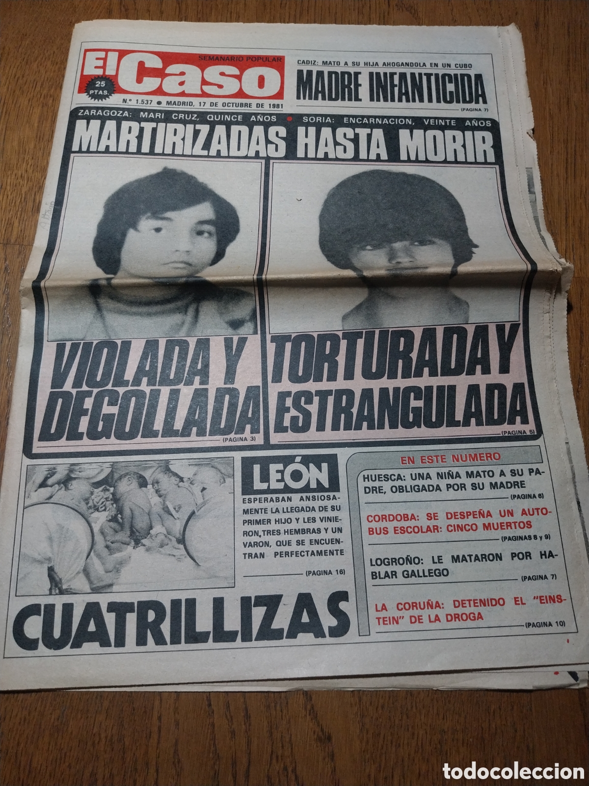 Collezionismo di Riviste e Giornali: EL CASO 1981 ESPLUS HUESCA.AUTOBUS DESPE&Ntilde;ADO CORDOBA. MANOLO DE VEGA DETENIDO LUGO.CUATRILLIZOS LEON