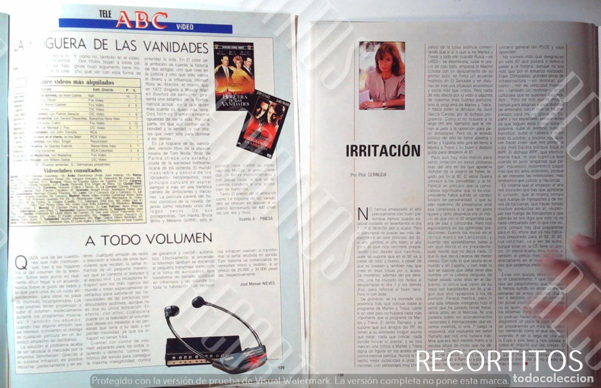 Coleccionismo de Revistas y Peri&oacute;dicos: PILAR CERNUDA IRRITACIONO BRUCE WILLIS TOM HANK MELANIIE GRIFFITH TOP TEN ALQUILER