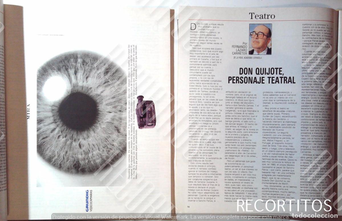 Collectionnisme de Revues et Journaux: GRUNDIG VIDEOCAMARA ANUNCIO FERNANDO LOPEZ CARRETER DON QUIJOTE PERSONAJE TEATRAL