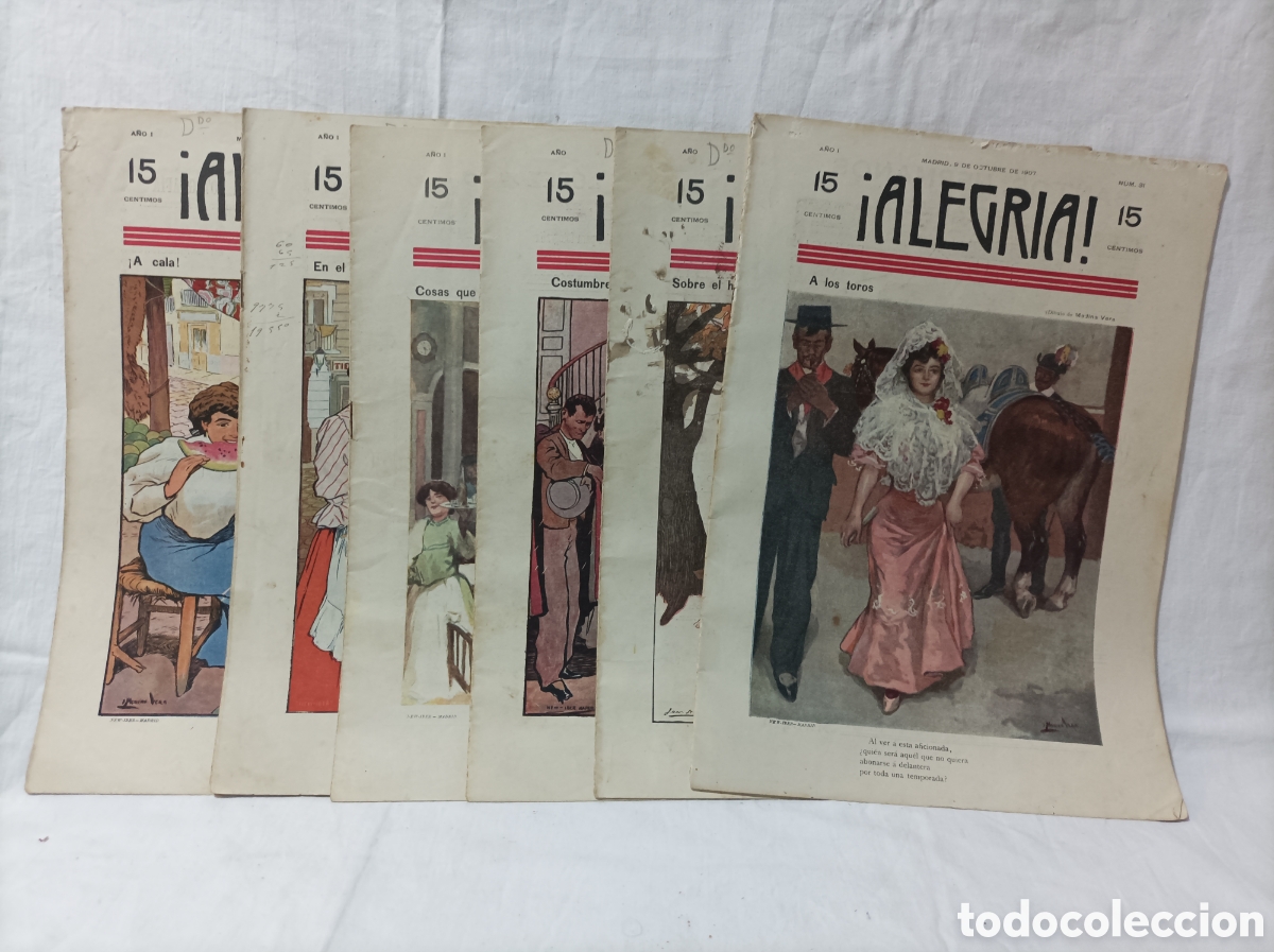 Sammeln von Zeitschriften und Zeitungen: Lote de 6 ejemplares de revista ALEGRIA. Medina Vera, Sileno, Sancha, Robledano, Luis de Tapia. 1907